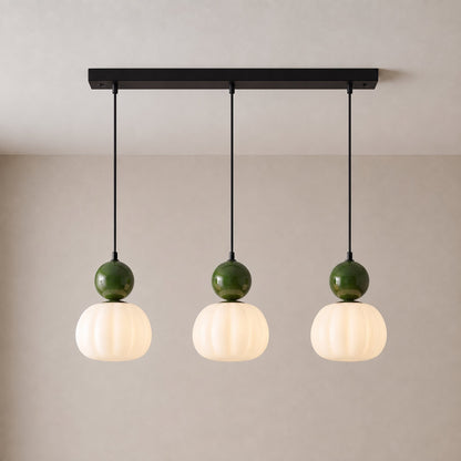 Geometric Art Deco Pendant Light with Warm LED Glow for Dining Room & Kitchen Island – Ribbed Acrylic Shade, Iron Frame, Adjustable Cord