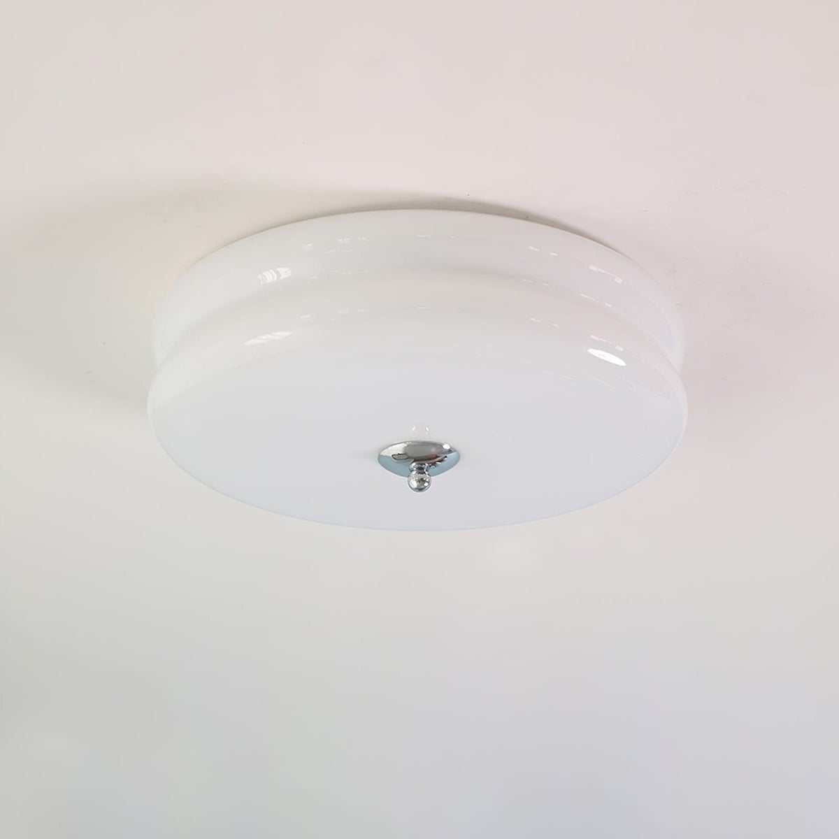 Art Deco Flush Mount Ceiling Light with White Glass Shade – Vintage LED Fixture for Living Room, Dining Room & Bedroom – Gold or Chrome