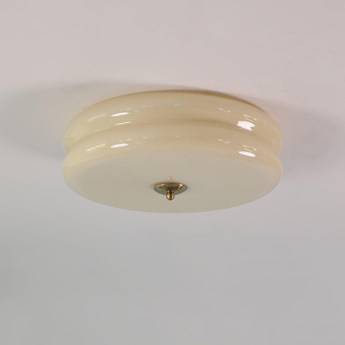 Art Deco Flush Mount Ceiling Light with White Glass Shade – Vintage LED Fixture for Living Room, Dining Room & Bedroom – Gold or Chrome