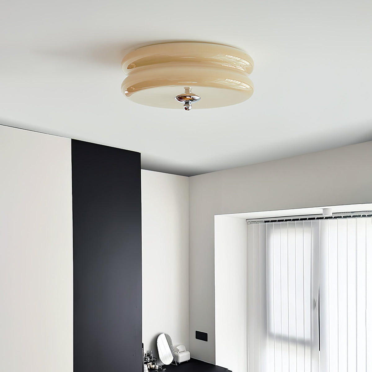 Art Deco Flush Mount Ceiling Light with White Glass Shade – Vintage LED Fixture for Living Room, Dining Room & Bedroom – Gold or Chrome