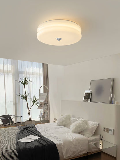 Art Deco Flush Mount Ceiling Light with White Glass Shade – Vintage LED Fixture for Living Room, Dining Room & Bedroom – Gold or Chrome