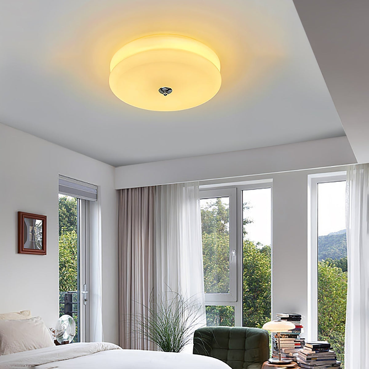 Flush Mount LED Fixture Glass Metal 13-Inch Geometric Design Warm Ambient Light for Entryway Bedroom Dining Space Low Profile Installation