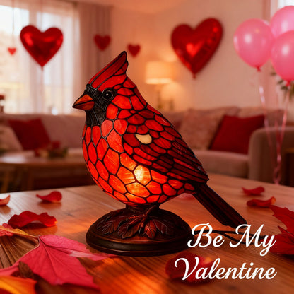 Art Glass Table Lamp with Red Cardinal Bird Design | USB Powered for Cozy Ambiance