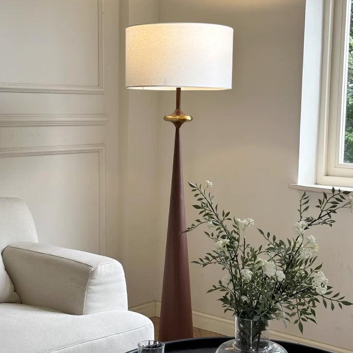 Standing Lamp Wooden Base 65 in Tall White Fabric Shade Mid-Century Uplight for Living Room Bedroom Reading Corner Dimmable E26 Socket Moder
