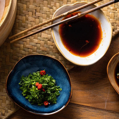 Artisanal Porcelain Dipping Dish – Unique Irregular Shape for Sauces, Condiments, and Dips – Microwave Safe