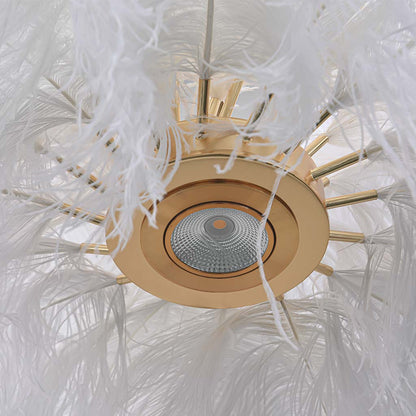 Feathered Ceiling Light White 31 in Adjustable LED Hanging Fixture for Bedroom Living Room Dining Room Statement Decor
