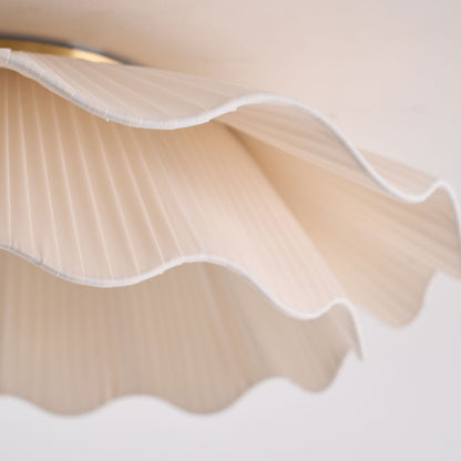 Flush Mount Ceiling Light White Fabric Ripple Shade 20 in Bedroom Ambient LED Integrated Dimmable Low Profile for Living Room Dining Room Mo