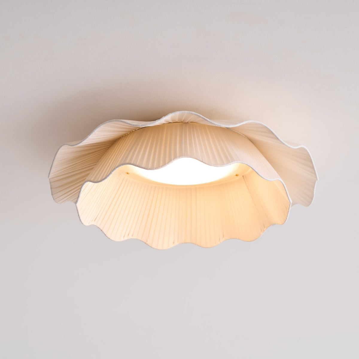 Dimmable LED Flush Mount Light 20 in Beige Fabric Shade Brass Accent for Bedroom Hallway Living Room 3 Color Modes Low Profile Overhead Fixt