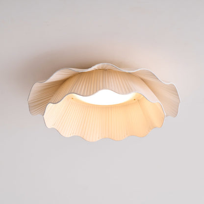 Dimmable LED Flush Mount Light 20 in Beige Fabric Shade Brass Accent for Bedroom Hallway Living Room 3 Color Modes Low Profile Overhead Fixt