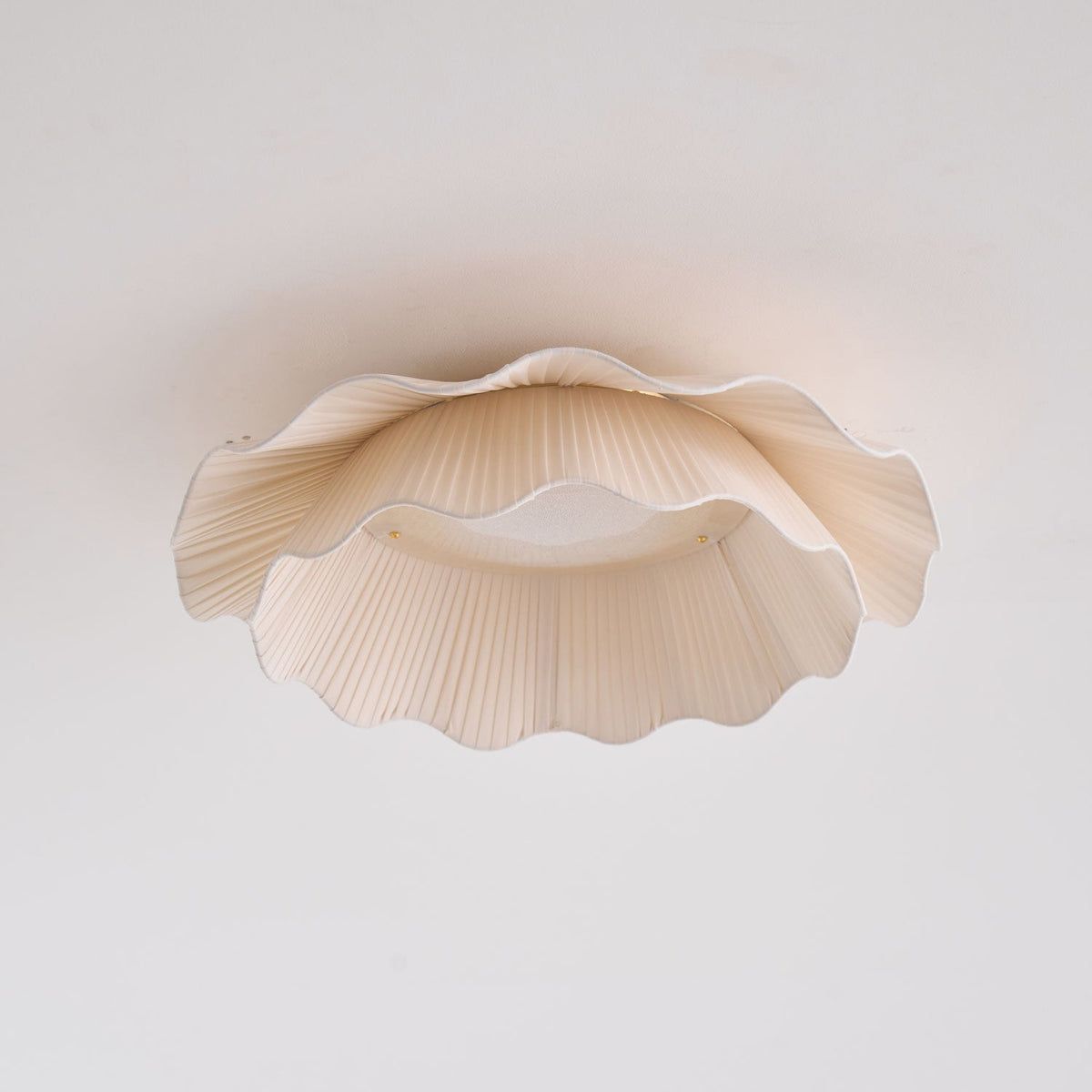 Dimmable LED Flush Mount Light 20 in Beige Fabric Shade Brass Accent for Bedroom Hallway Living Room 3 Color Modes Low Profile Overhead Fixt