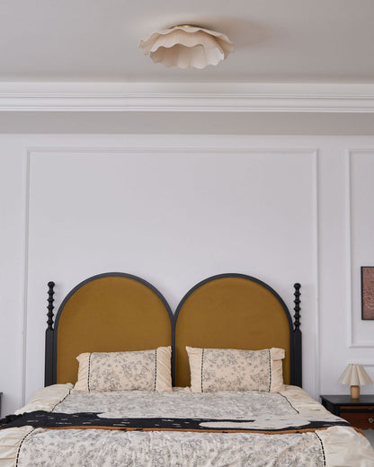 Dimmable LED Flush Mount Light 20 in Beige Fabric Shade Brass Accent for Bedroom Hallway Living Room 3 Color Modes Low Profile Overhead Fixt