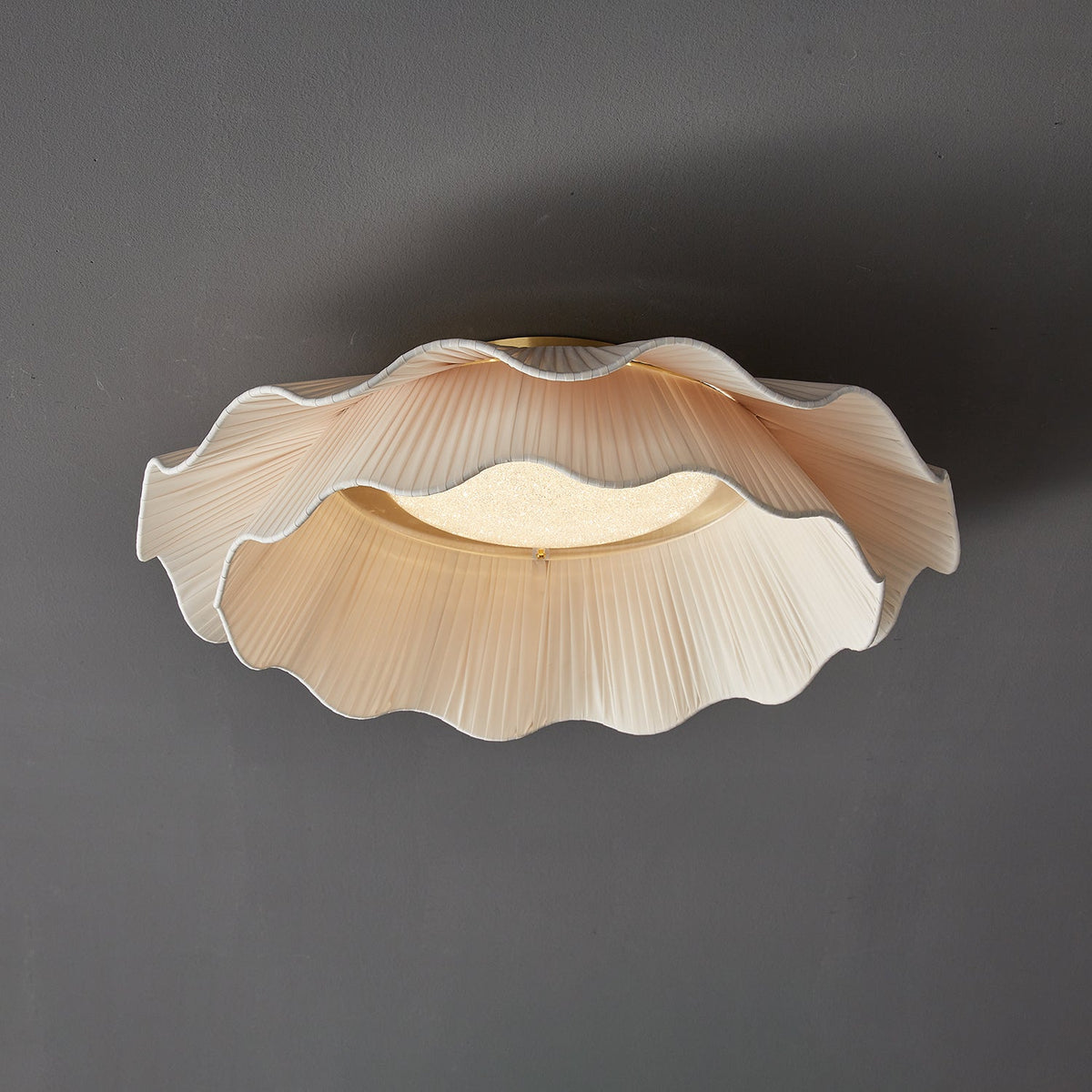 Dimmable LED Flush Mount Light 20 in Beige Fabric Shade Brass Accent for Bedroom Hallway Living Room 3 Color Modes Low Profile Overhead Fixt