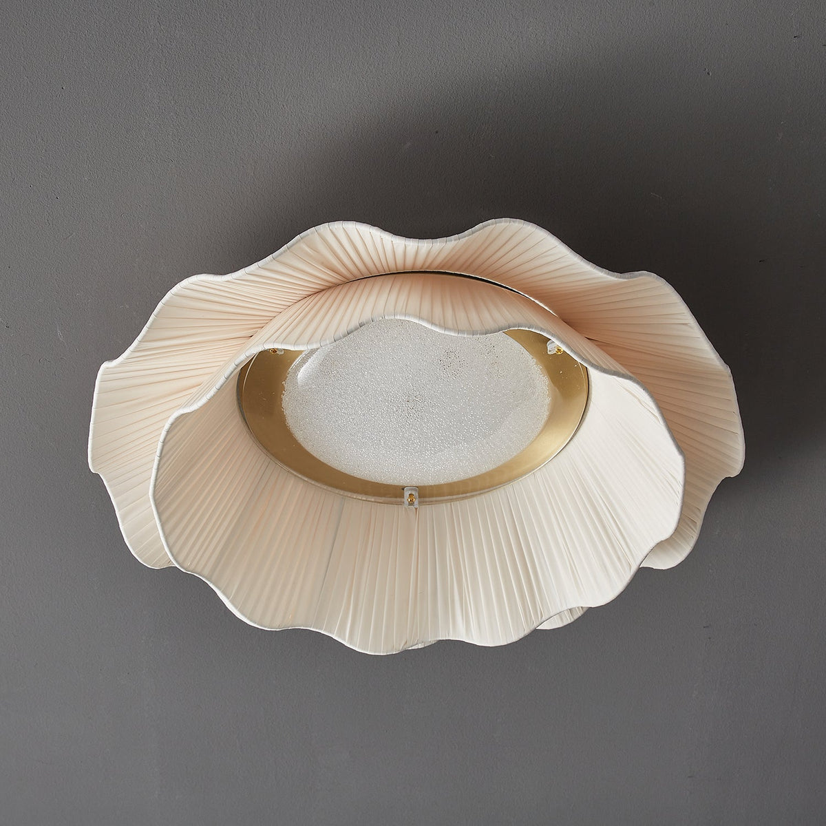 Dimmable LED Flush Mount Light 20 in Beige Fabric Shade Brass Accent for Bedroom Hallway Living Room 3 Color Modes Low Profile Overhead Fixt