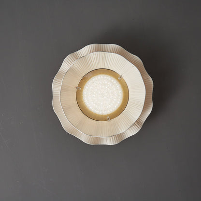 Dimmable LED Flush Mount Light 20 in Beige Fabric Shade Brass Accent for Bedroom Hallway Living Room 3 Color Modes Low Profile Overhead Fixt