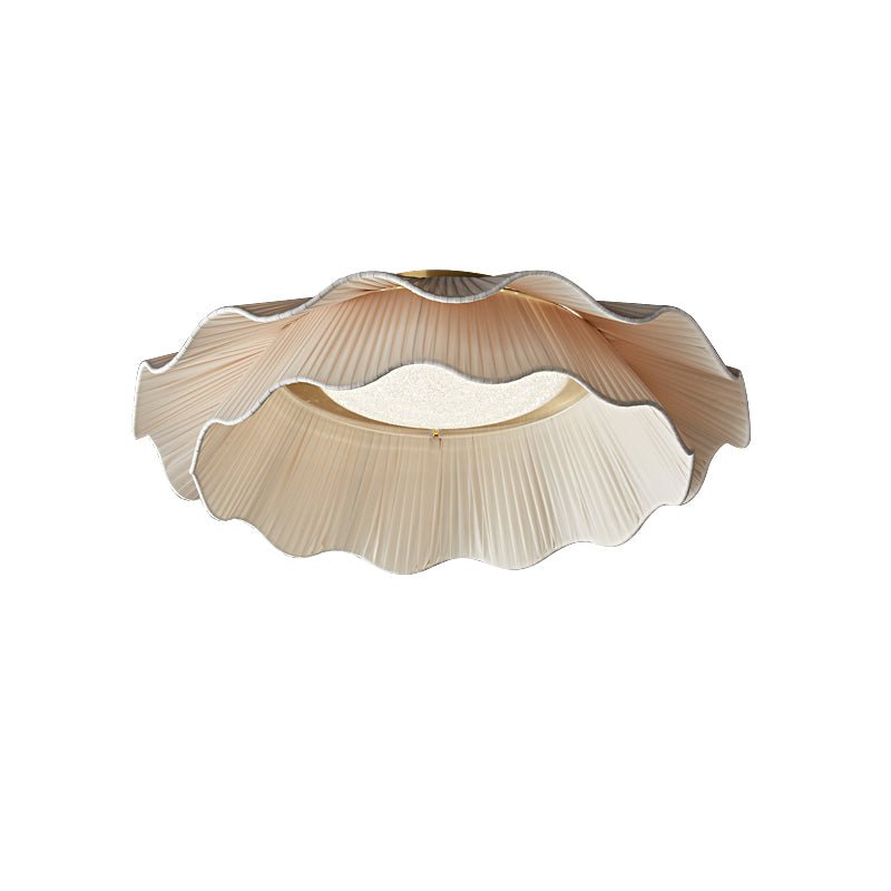 Dimmable LED Flush Mount Light 20 in Beige Fabric Shade Brass Accent for Bedroom Hallway Living Room 3 Color Modes Low Profile Overhead Fixt