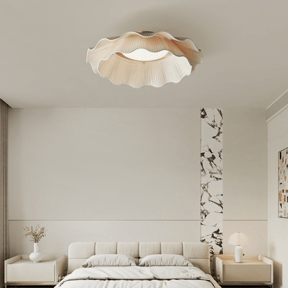 Dimmable LED Flush Mount Light 20 in Beige Fabric Shade Brass Accent for Bedroom Hallway Living Room 3 Color Modes Low Profile Overhead Fixt
