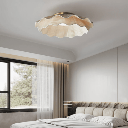 Flush Mount Ceiling Light White Fabric Ripple Shade 20 in Bedroom Ambient LED Integrated Dimmable Low Profile for Living Room Dining Room Mo