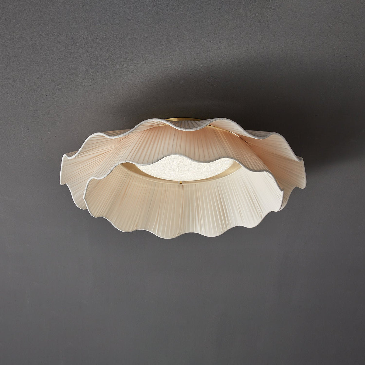 Flush Mount Ceiling Light White Fabric Ripple Shade 20 in Bedroom Ambient LED Integrated Dimmable Low Profile for Living Room Dining Room Mo