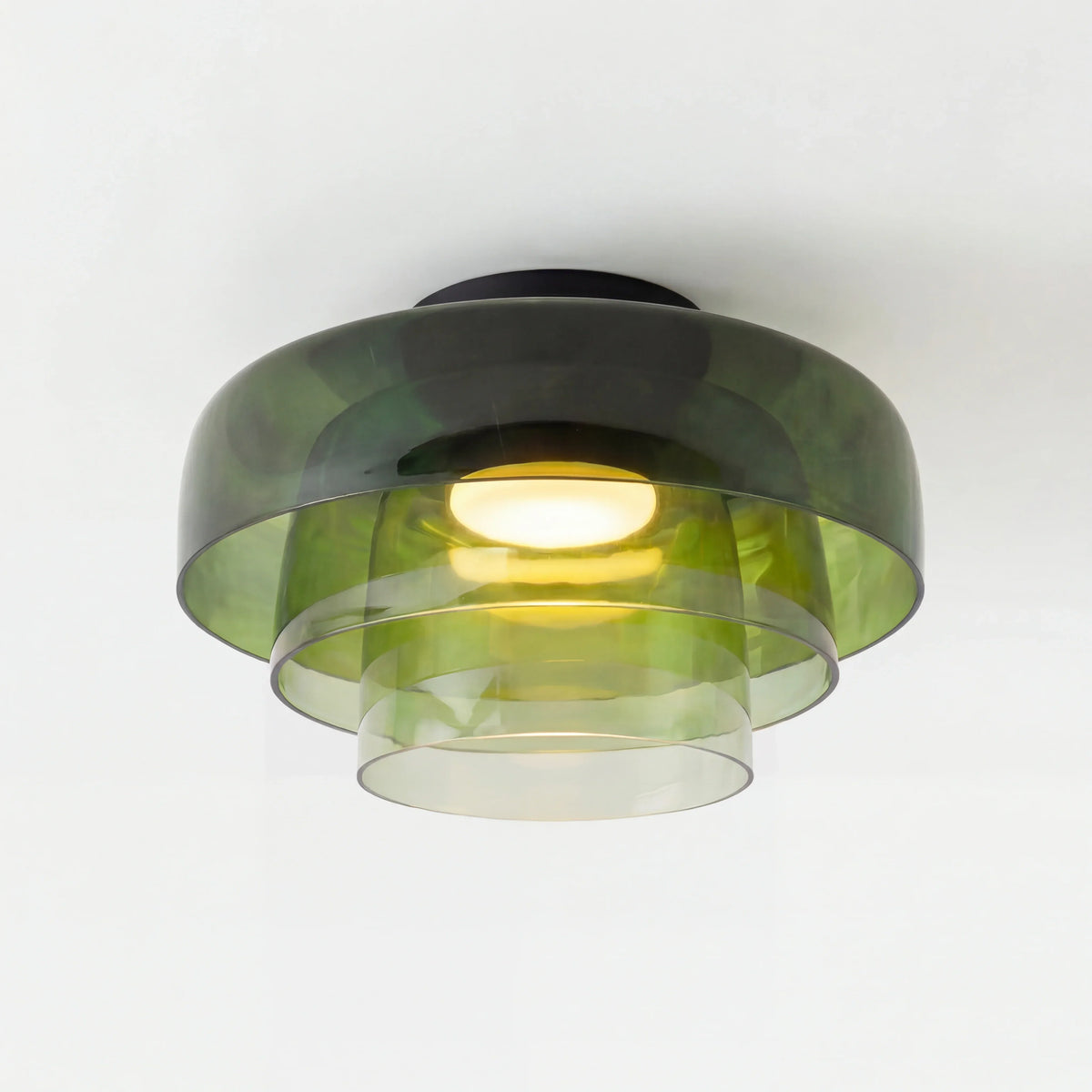 Tiered Glass Overhead Fixture 16.5 in Diameter Contemporary Room Illumination Gray Amber Green Finishes LED Flush Mount for Bedroom Dining K