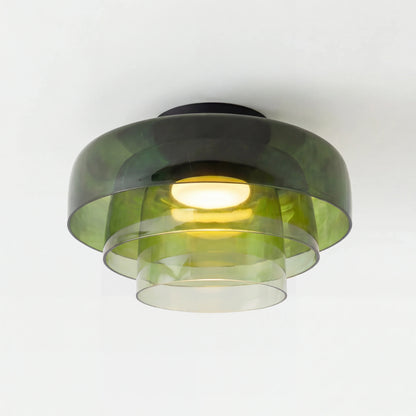 Tiered Glass Overhead Fixture 16.5 in Diameter Contemporary Room Illumination Gray Amber Green Finishes LED Flush Mount for Bedroom Dining K