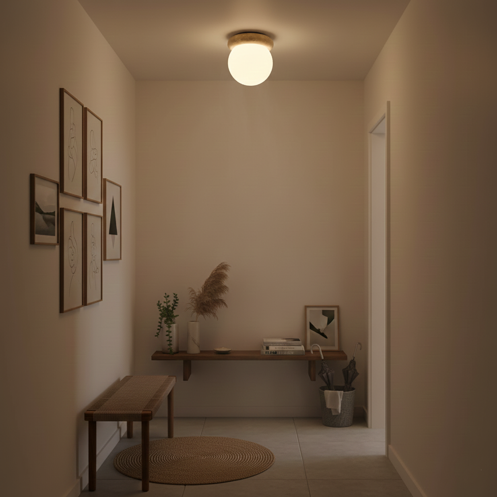 Flush Mount Ceiling Light Fixture 6.3 Inch Natural Stone Glass Shade Bedroom Hallway Entryway Low Profile Overhead Lamp Soft Diffused Ambien