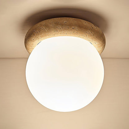 Flush Mount Ceiling Light Fixture 6.3 Inch Natural Stone Glass Shade Bedroom Hallway Entryway Low Profile Overhead Lamp Soft Diffused Ambien
