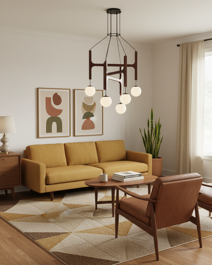 Wooden Multi-Arm Hanging Light Fixture White Glass Globes Adjustable Height Cable 2-6 Bulb Dining Room Ceiling Lighting Modern Farmhouse Ind