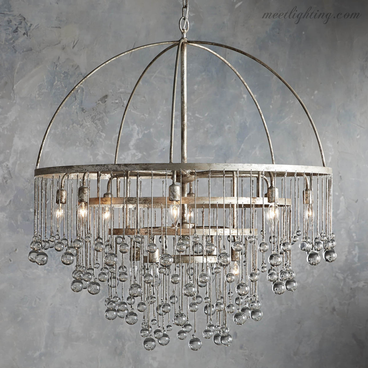 12-Light Hanging Fixture with Stacked Glass Beads in 3 Finishes – Grand Foyer Lighting for High Ceilings