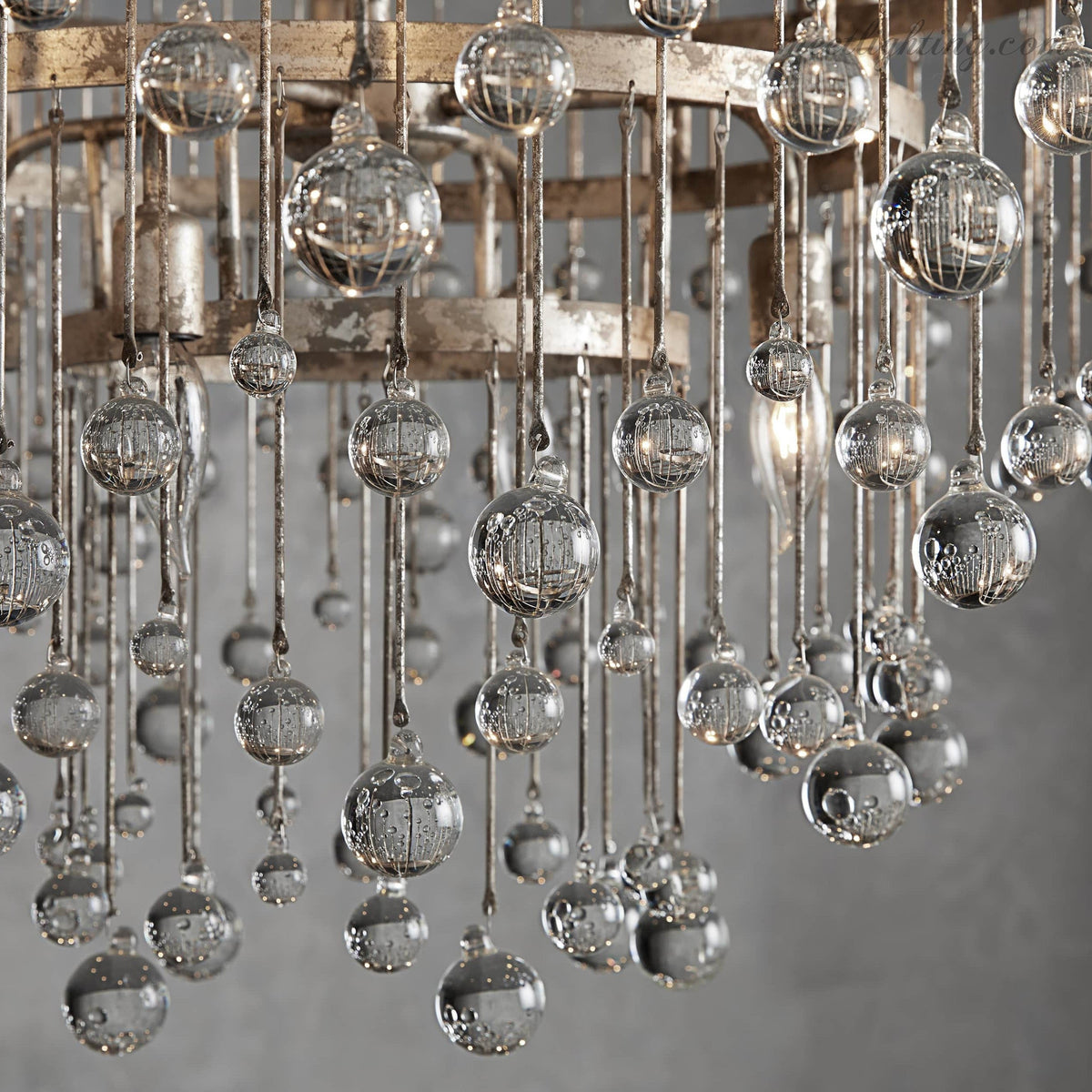 12-Light Hanging Fixture with Stacked Glass Beads in 3 Finishes – Grand Foyer Lighting for High Ceilings