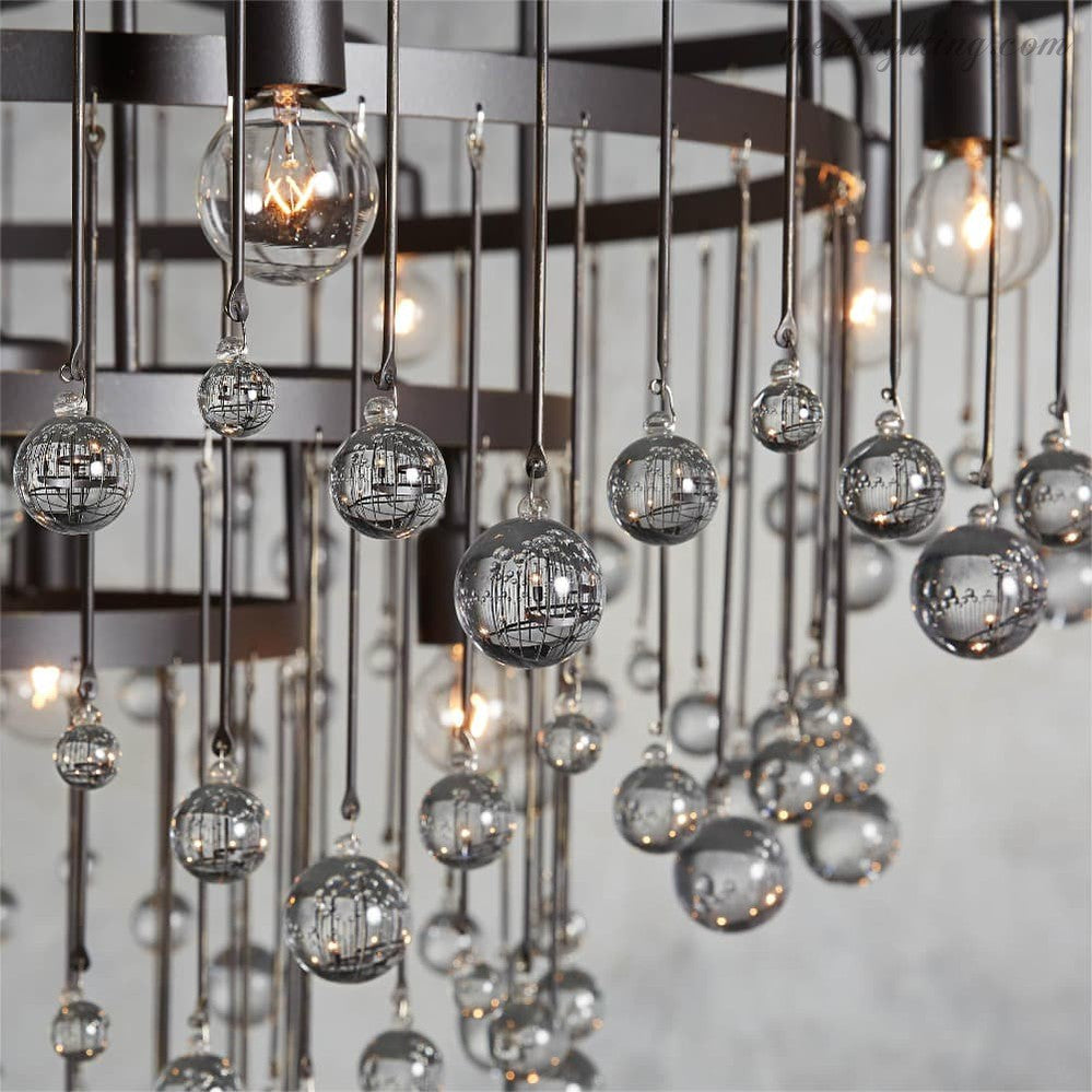 12-Light Hanging Fixture with Stacked Glass Beads in 3 Finishes – Grand Foyer Lighting for High Ceilings