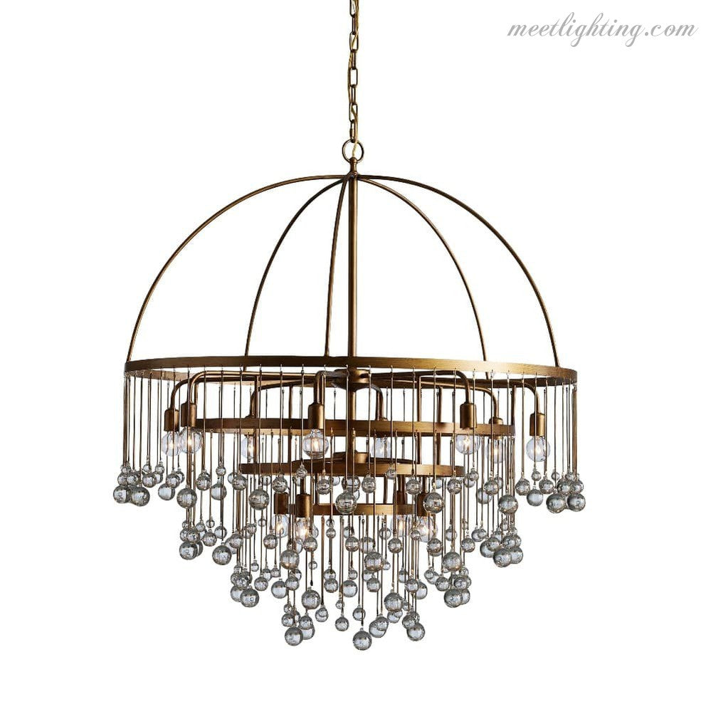 12-Light Hanging Fixture with Stacked Glass Beads in 3 Finishes – Grand Foyer Lighting for High Ceilings