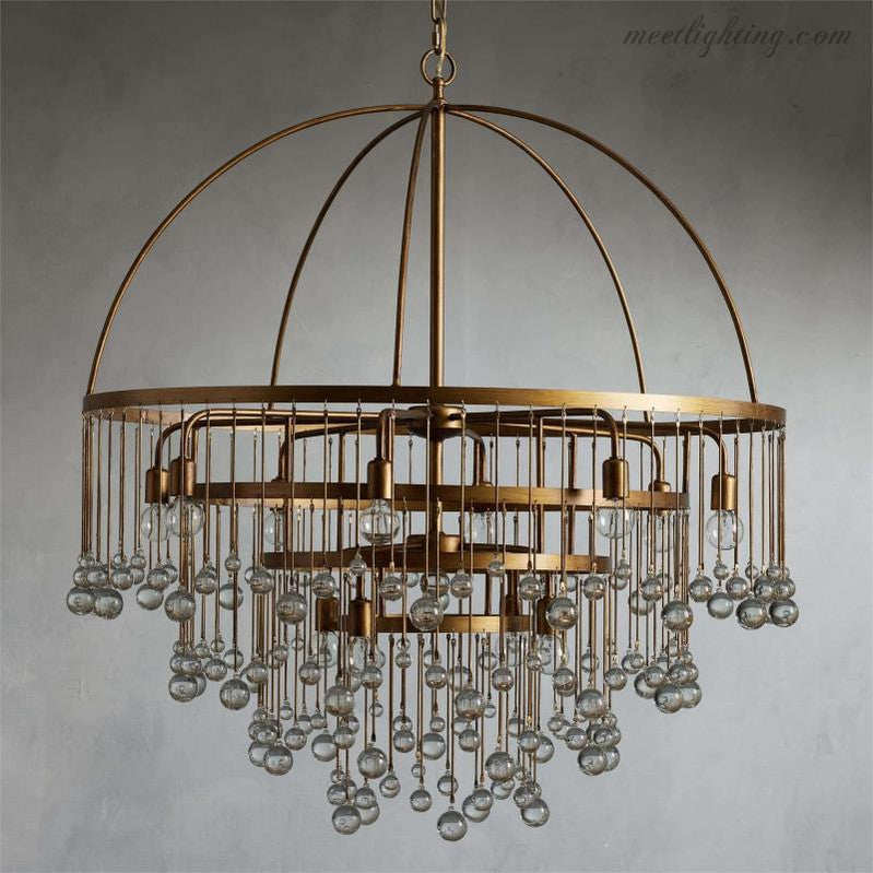 12-Light Hanging Fixture with Stacked Glass Beads in 3 Finishes – Grand Foyer Lighting for High Ceilings