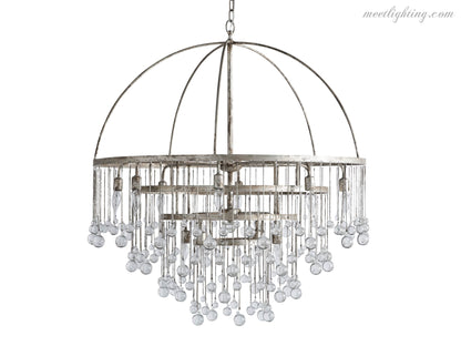 12-Light Hanging Fixture with Stacked Glass Beads in 3 Finishes – Grand Foyer Lighting for High Ceilings