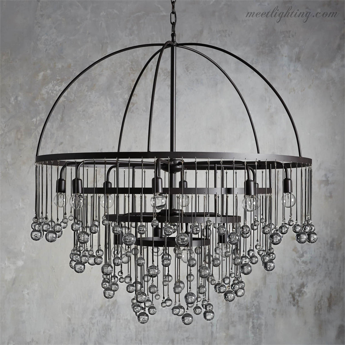 12-Light Hanging Fixture with Stacked Glass Beads in 3 Finishes – Grand Foyer Lighting for High Ceilings