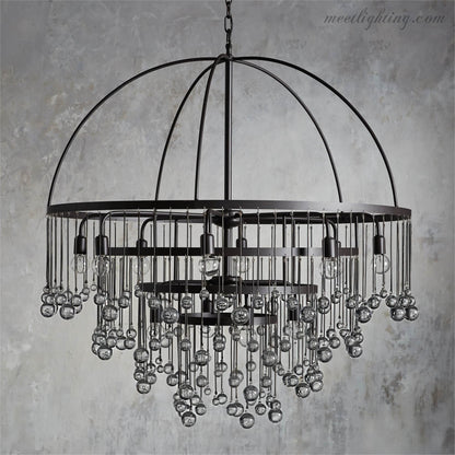 12-Light Hanging Fixture with Stacked Glass Beads in 3 Finishes – Grand Foyer Lighting for High Ceilings