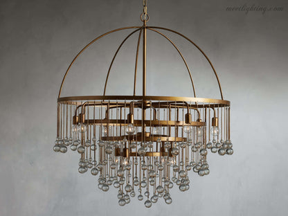 12-Light Hanging Fixture with Stacked Glass Beads in 3 Finishes – Grand Foyer Lighting for High Ceilings
