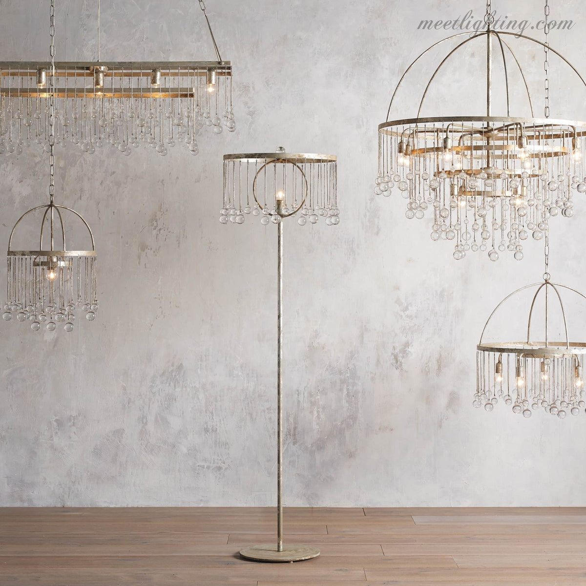 12-Light Hanging Fixture with Stacked Glass Beads in 3 Finishes – Grand Foyer Lighting for High Ceilings