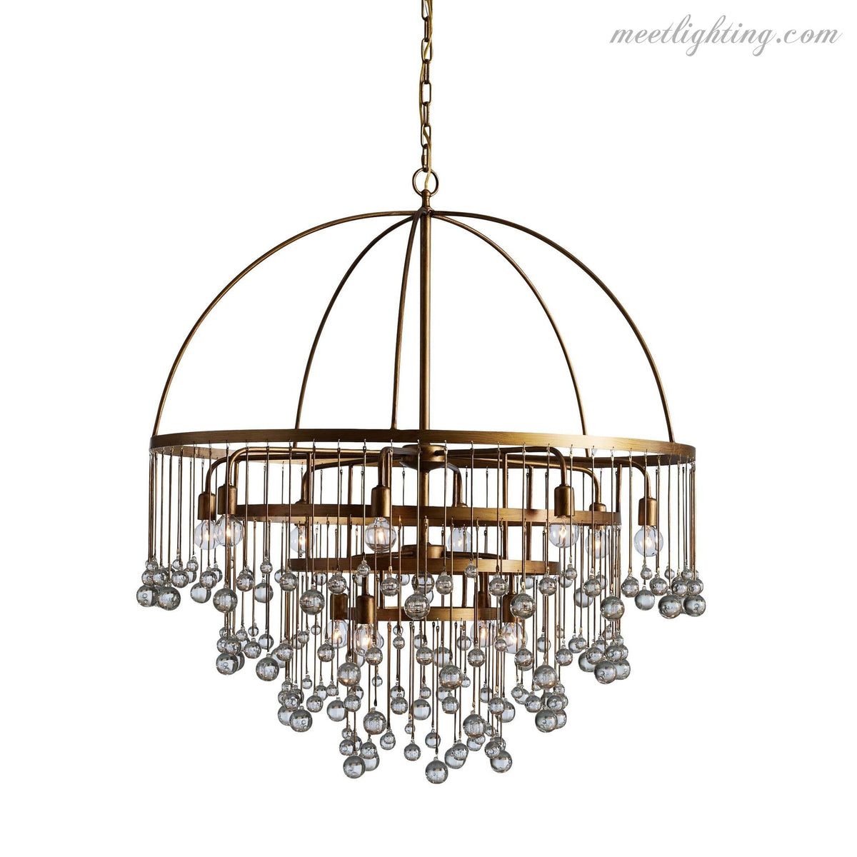 12-Light Hanging Fixture with Stacked Glass Beads in 3 Finishes – Grand Foyer Lighting for High Ceilings
