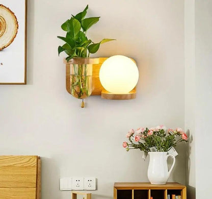Wall-Mounted Plant Display Fixture with Integrated LED Lighting & Vase Holder for Living Room, Bedroom, Kitchen