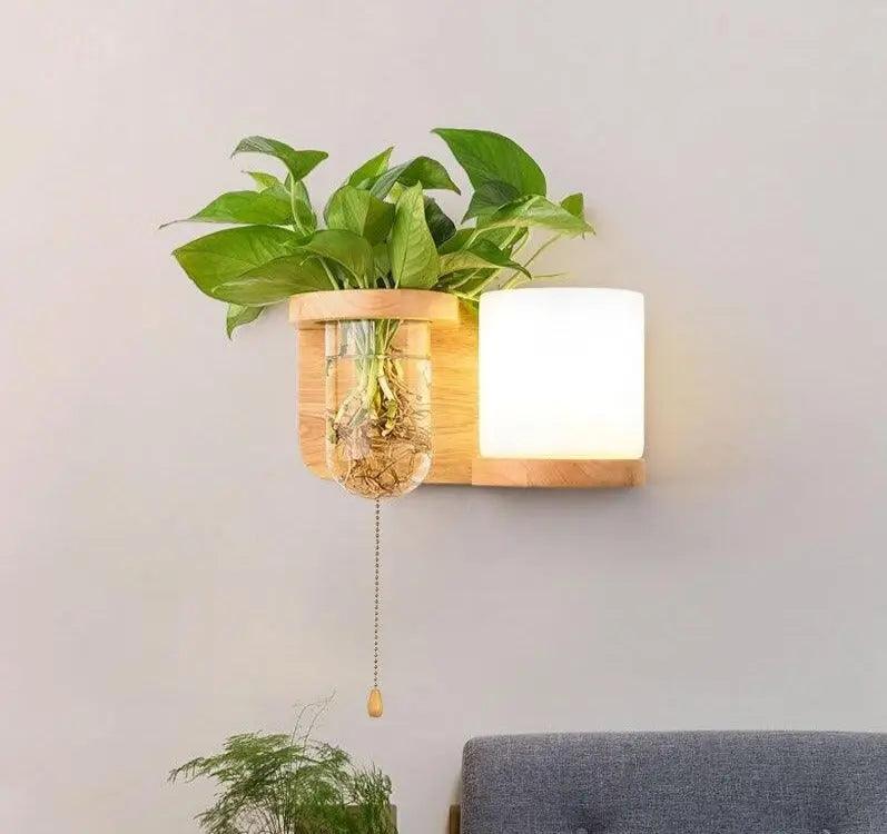 Wall-Mounted Plant Display Fixture with Integrated LED Lighting & Vase Holder for Living Room, Bedroom, Kitchen