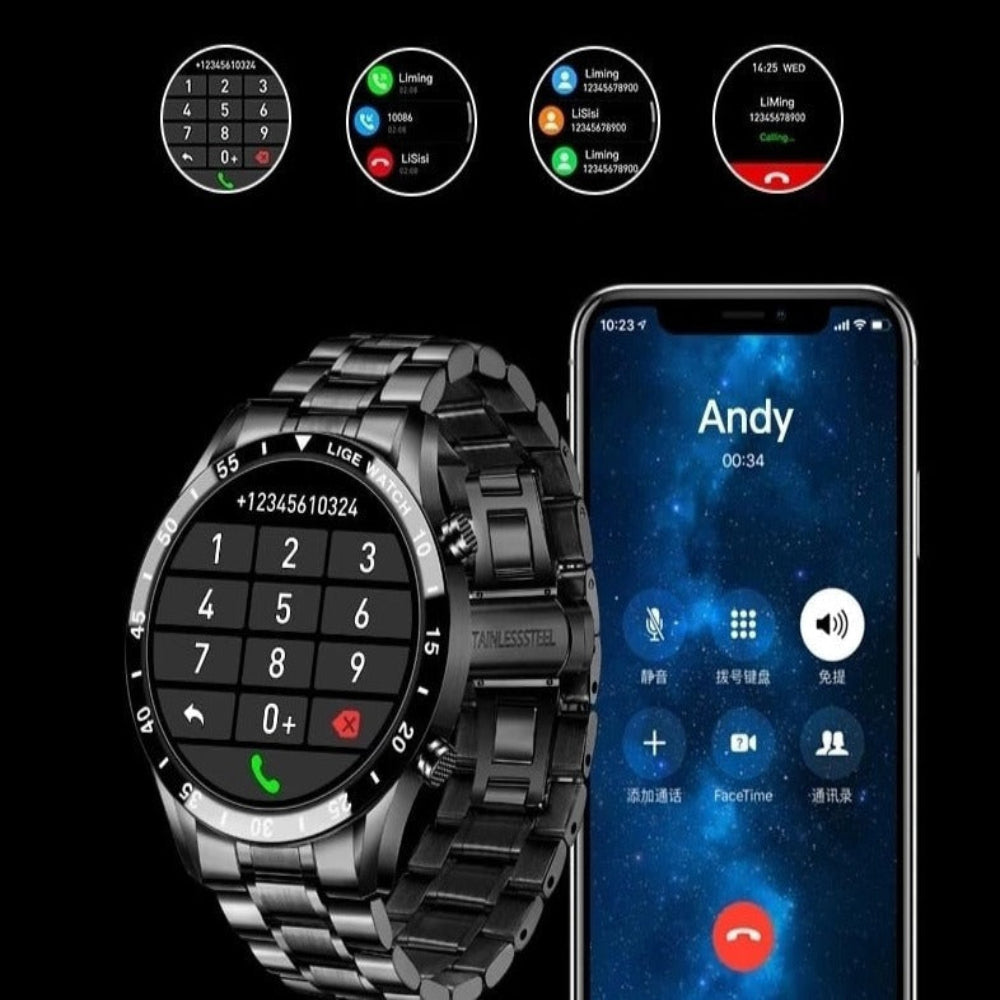 Stainless Steel Smartwatch AMOLED Touchscreen 4G LTE Cellular Connectivity Heart Rate Monitor Fitness Tracker Waterproof Wearable Tech for