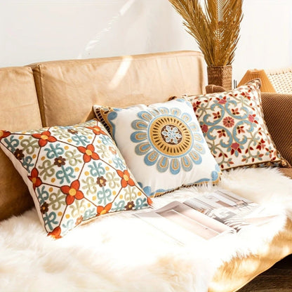 Aureus Sofa Cushion Covers - Embroidered Microfiber, 18x18