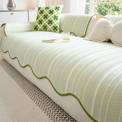 Textured Microfiber Sofa Throw with Scalloped Edge – Lightweight Furniture Protector for Couch, Armchair & Bed – Soft Quilted Slipcover