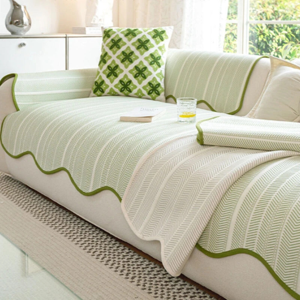 Textured Throw Blanket with Scalloped Edges – Soft Microfiber Furniture Protector for Sofa, Bed & Chair – Breathable All-Season