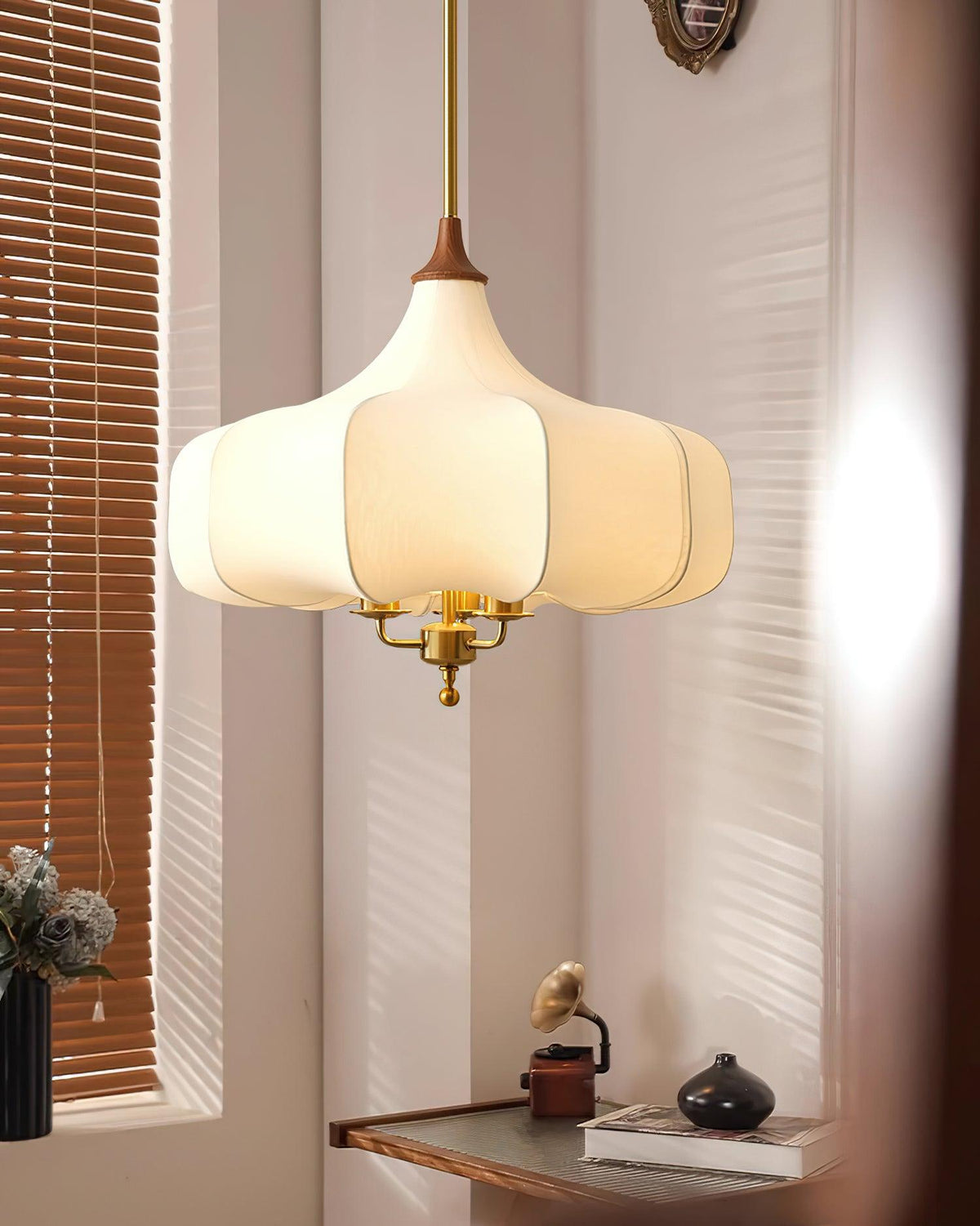 Layered Wood Hanging Light Fixture Adjustable Height Ceiling Lamp 20-24 Inches Multi-Material Dining Room Living Room Bedroom