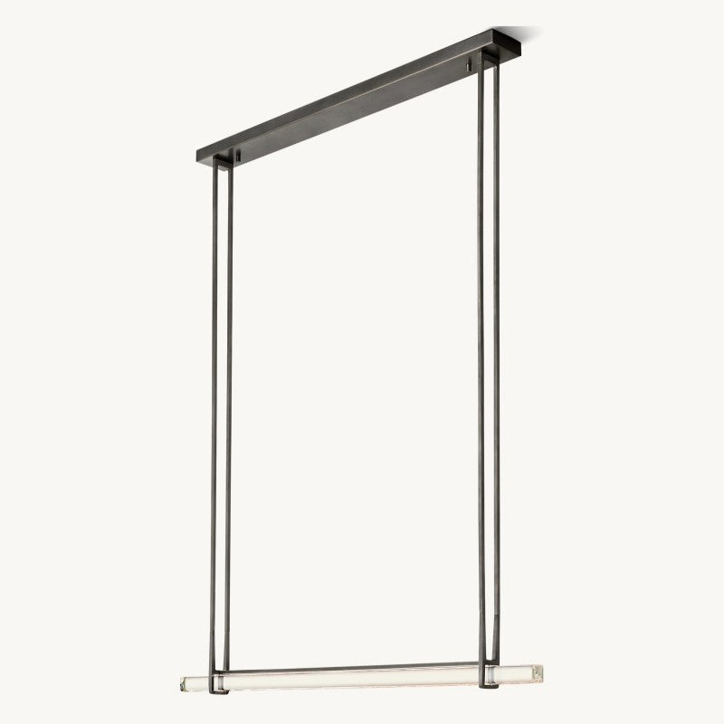 Linear Crystal Chandelier 60 Inch – Brass Frame with 10 Hanging Prisms – LED Lighting for Dining Room & Entryway