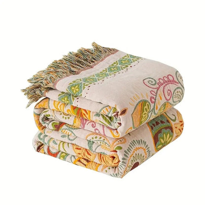 LeafHaven – Boho Reversible Cotton Blanket