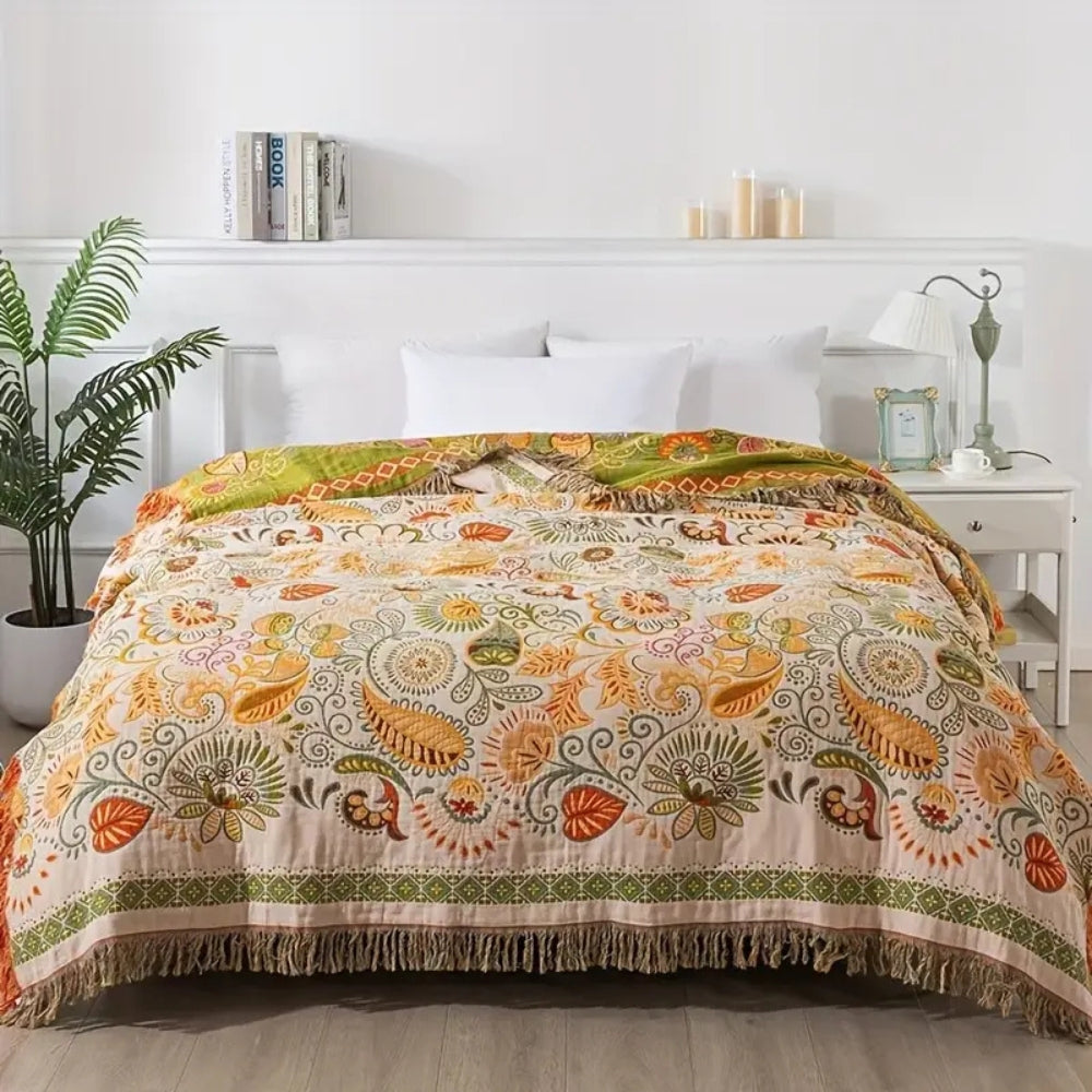 LeafHaven – Boho Reversible Cotton Blanket
