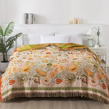 LeafHaven – Boho Reversible Cotton Blanket
