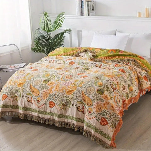 LeafHaven – Boho Reversible Cotton Blanket